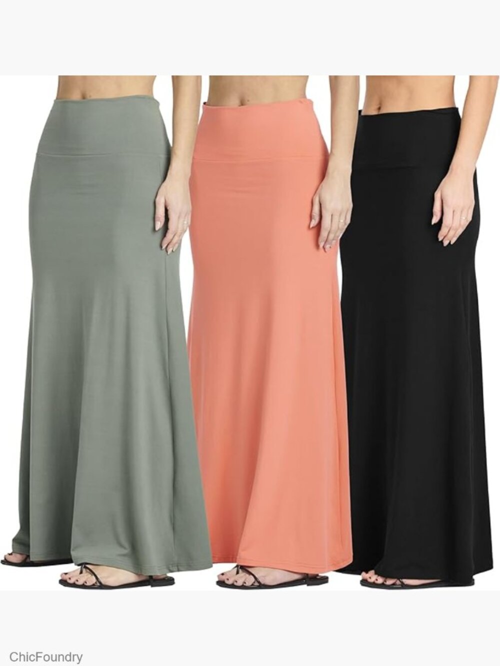 3 Pack Ultra-Soft Flowy Maxi Skirts High Waisted Tummy Control Plus Size